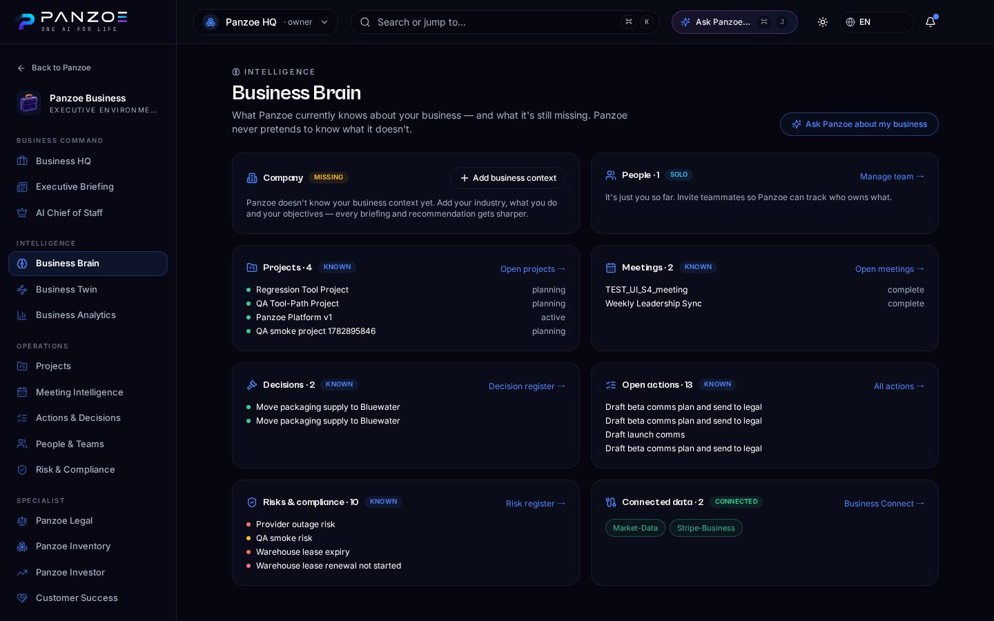 Business Brain — Panzoe Business screenshot