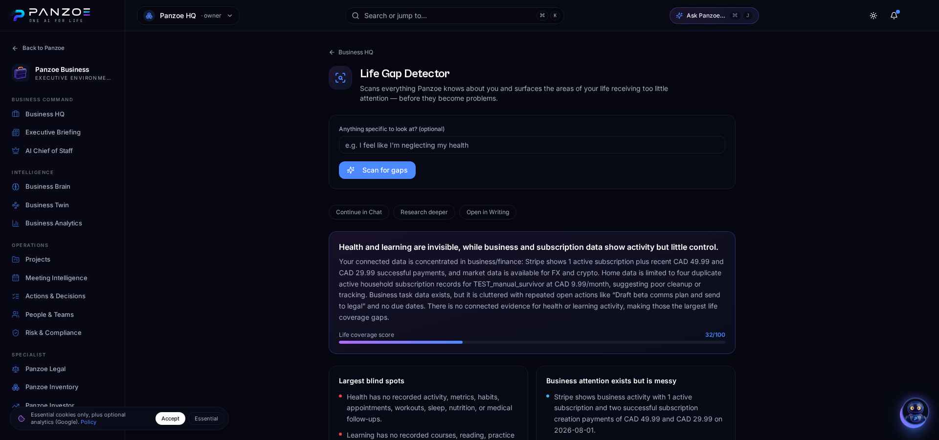 Business Gap Finder — Panzoe Business screenshot