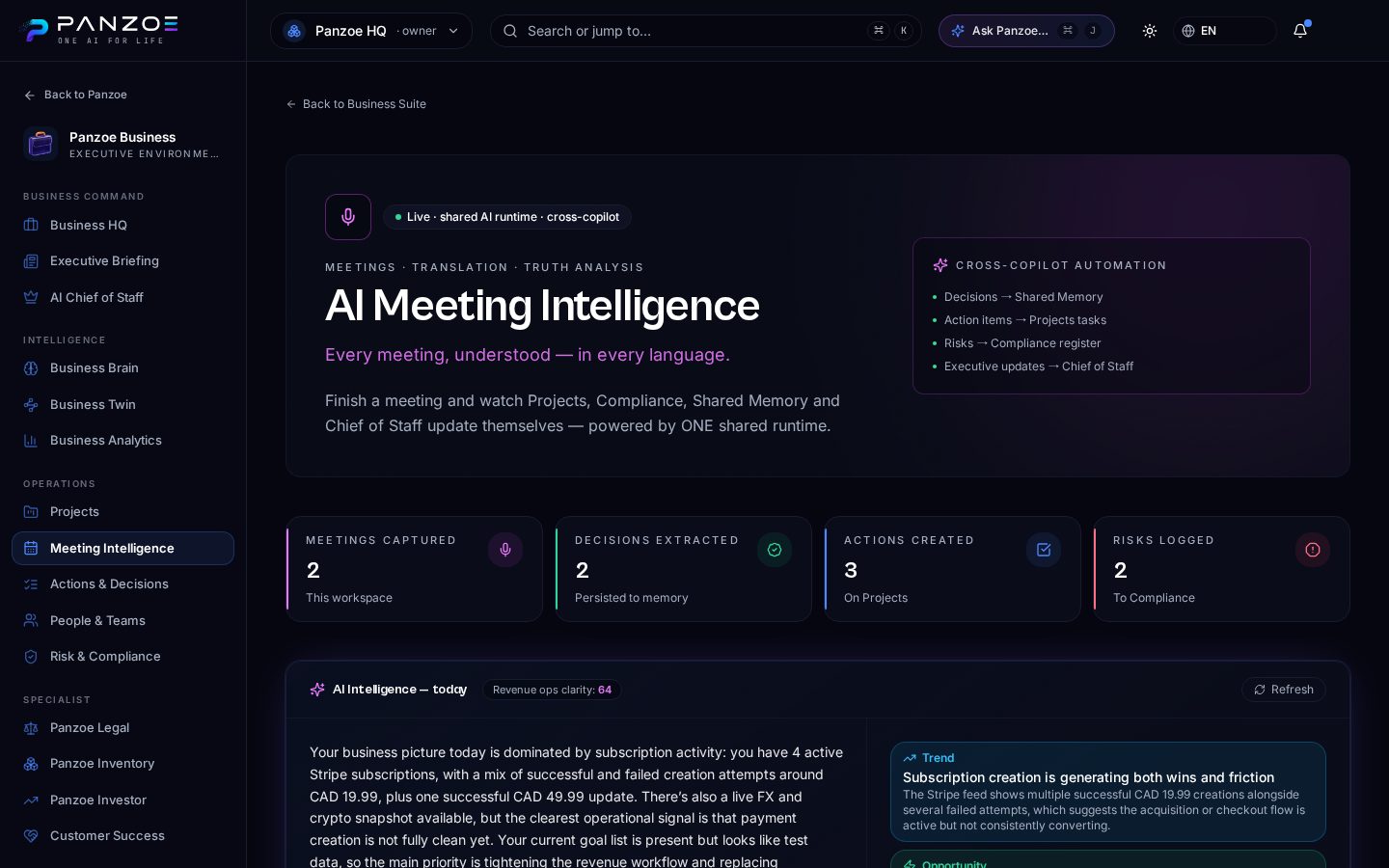 Meeting Intelligence — Panzoe Business screenshot