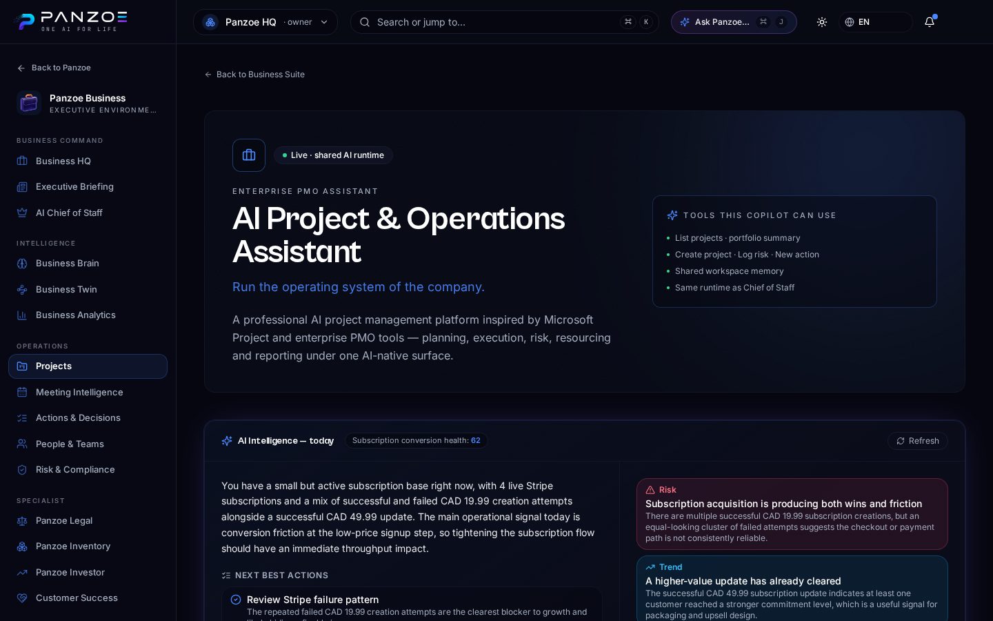 Projects & Operations — Panzoe Business screenshot